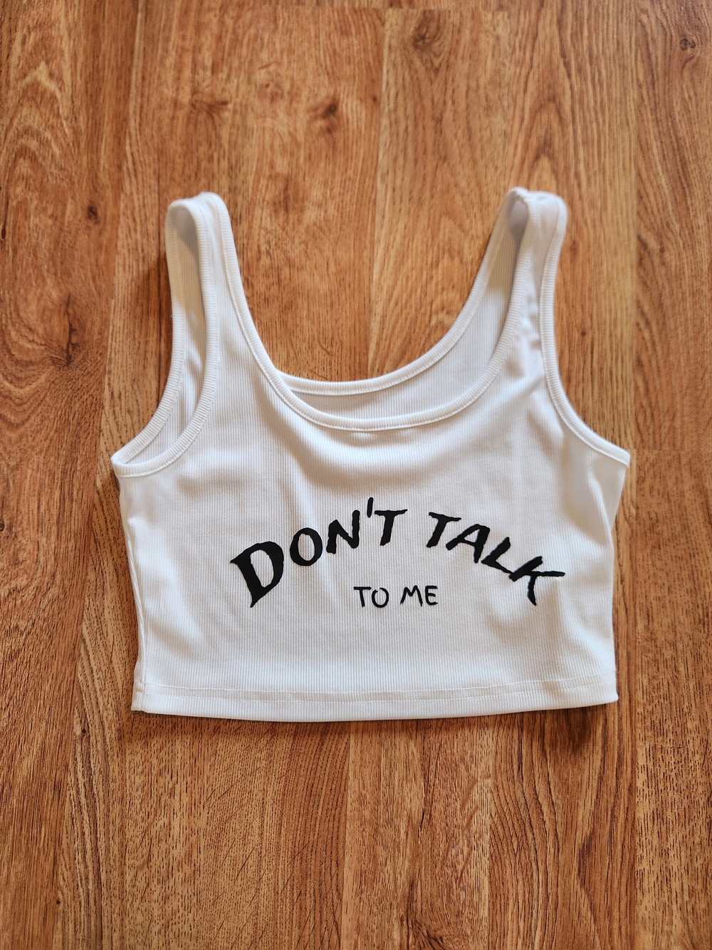 White Graphic Crop Tank Top - "Don't Talk To Me"